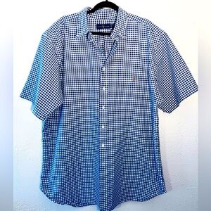 Ralph Lauren Shirt 2XT Big Blue White Gingham Check Button Down Short Sleeve
